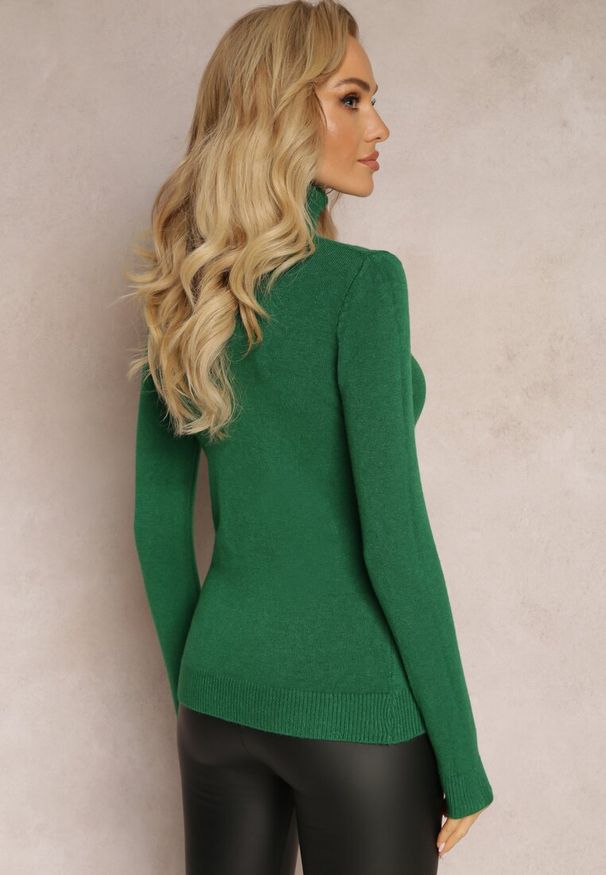 Renee - Ciemnozielony Golf Dzianinowy Apasge. Typ kołnierza: golf. Kolor: zielony. Materiał: dzianina. Długość rękawa: długi rękaw. Długość: długie. Styl: klasyczny