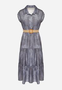 Born2be - Niebieska Sukienka Ozdobiona Plecionym Paskiem i Guzikami Filianea. Okazja: na co dzień. Kolor: niebieski. Materiał: jeans. Wzór: aplikacja. Styl: elegancki, casual #4