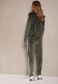 Renee - Zielony Komplet Dresowy Spodnie i Bluza Rozpinana Ozdobiona Paskami Mirwia. Kolor: zielony. Materiał: dresówka. Wzór: aplikacja