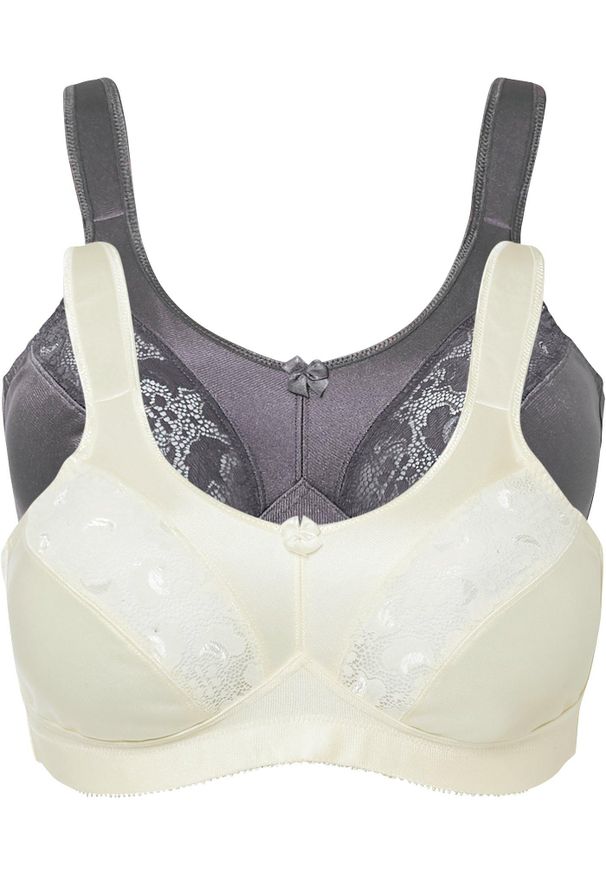 bonprix - Biustonosz odciążający bez fiszbinów z wyściełanymi ramiączkami (2 szt.). Kolor: beżowy. Materiał: koronka. Rodzaj stanika: wyściełane miseczki, różne sposoby noszenia. Wzór: koronka