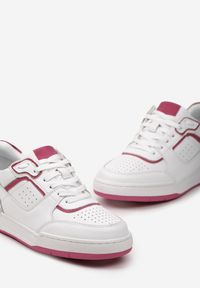 Born2be - Biało-Fuksjowe Skórzane Sneakersy z Metalicznymi Wstawkami Asnatia. Nosek buta: okrągły. Zapięcie: sznurówki. Kolor: biały. Materiał: skóra. Obcas: na obcasie. Wysokość obcasa: niski #4