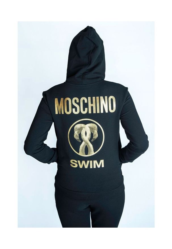MOSCHINO SWIM Bluza z kapturem czarna damska. Typ kołnierza: kaptur. Kolor: czarny. Materiał: bawełna