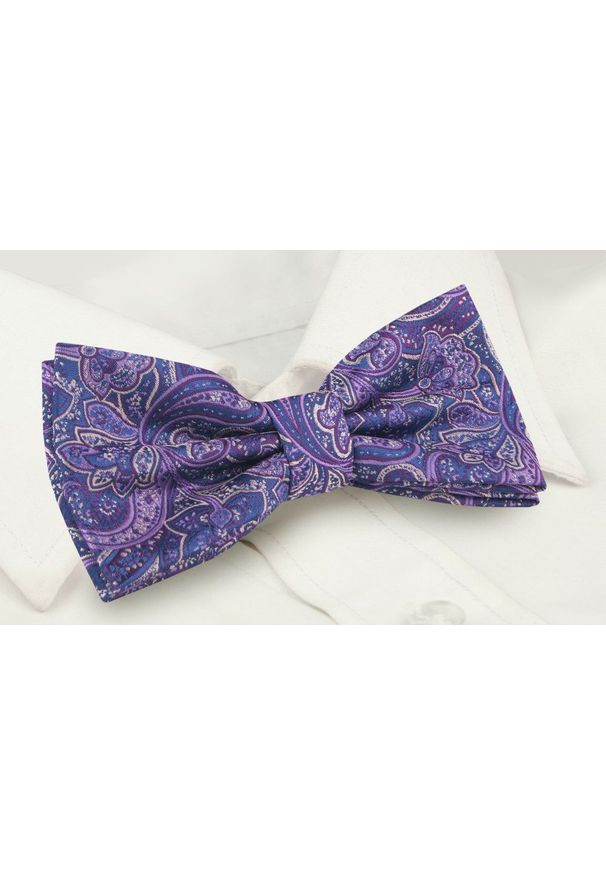Mucha Męska z Poszetką - Alties - Fioletowa, Wzór Orientalny. Kolor: fioletowy. Styl: sportowy, elegancki