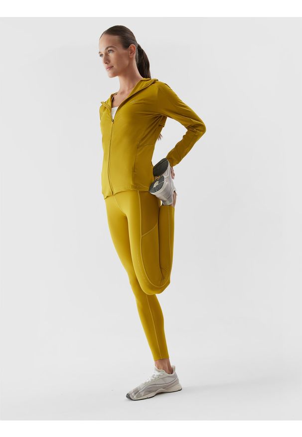 4f - 4F Legginsy do biegania szybkoschnące damskie L. Stan: podwyższony. Kolor: żółty. Materiał: włókno, materiał. Długość: do kostek. Sport: fitness