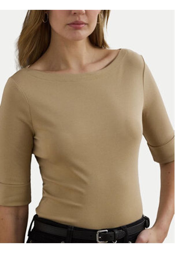 Lauren Ralph Lauren Bluzka 200654963177 Beżowy Slim Fit. Kolor: beżowy. Materiał: bawełna