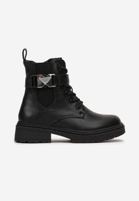 Born2be - Czarne Botki Workery z Ozdobną Klamerką Hasija. Kolor: czarny. Styl: elegancki
