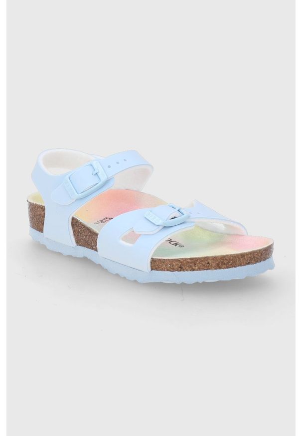 Birkenstock sandały dziecięce Rio. Zapięcie: klamry. Kolor: niebieski. Materiał: materiał. Wzór: gładki