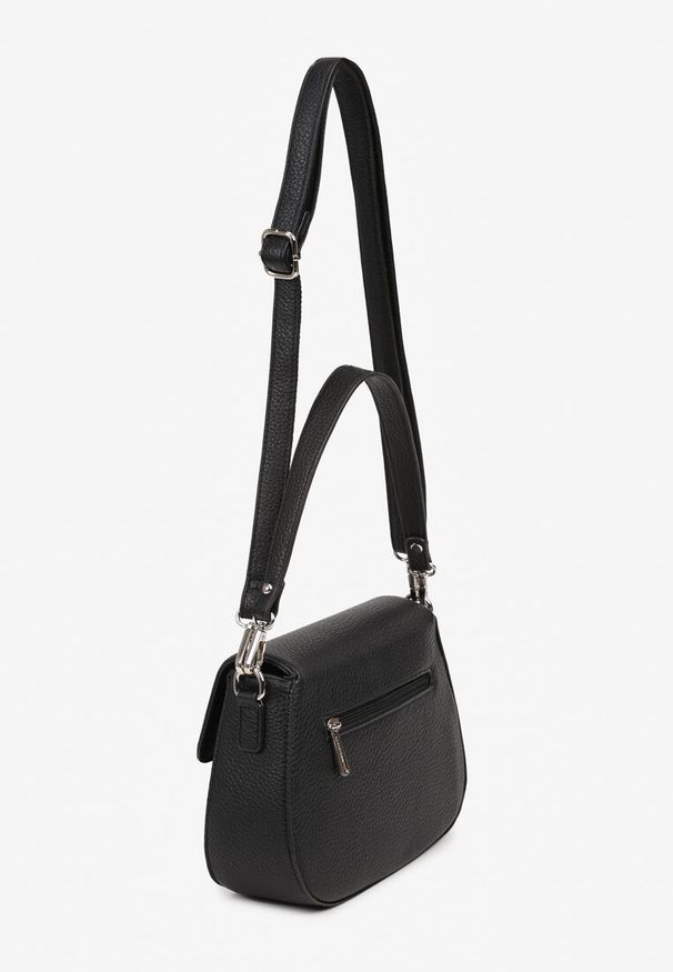 Born2be - Czarna Torebka Listonoszka z Paskiem i Rączką Claravie. Kolor: czarny. Styl: elegancki, casual