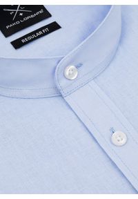 Pako Lorente - PAKO LORENTE - Niebieska koszula męska z lnu i bawełny. Typ kołnierza: kołnierzyk stójkowy. Kolor: czarny, niebieski, biały. Materiał: len, bawełna. Długość rękawa: długi rękaw. Długość: długie. Wzór: gładki. Sezon: wiosna #4