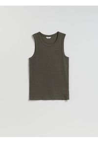Reserved - Tank top z wiskozą - ciemnozielony. Kolor: zielony. Materiał: wiskoza