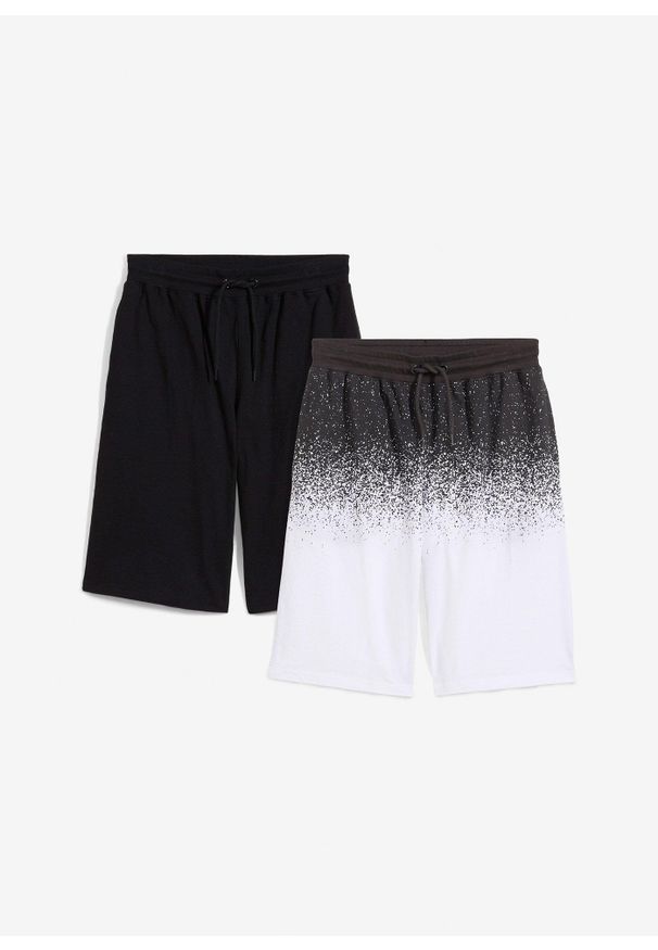 bonprix - Bermudy dżersejowe z czystej bawełny organicznej (2 pary). Kolor: czarny. Materiał: dresówka, jersey, bawełna. Wzór: nadruk