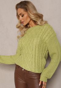 Renee - Jasnozielony Sweter z Warkoczowym Splotem i Kaszmirem Justinne. Kolor: zielony. Materiał: kaszmir. Wzór: ze splotem #5