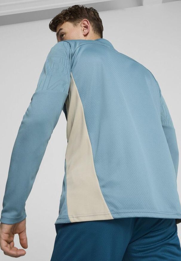 Puma - Męska bluza treningowa Olympique Marsylia z zamkiem 1/4 PUMA. Kolor: beżowy, niebieski, wielokolorowy. Sport: fitness