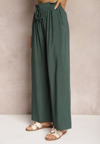 Renee - Zielone Spodnie z Bawełny High Waist z Szerokimi Nogawkami i Gumką w Pasie Clisea. Stan: podwyższony. Kolor: zielony. Materiał: bawełna. Sezon: lato #2