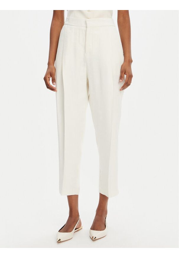 Elisabetta Franchi Spodnie materiałowe PA-094-52E2-V450 Écru Regular Fit. Kolor: kremowy. Materiał: wiskoza, len