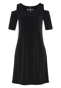 bonprix - Sukienka cold-shoulder. Kolor: czarny. Długość rękawa: krótki rękaw. Styl: elegancki #1