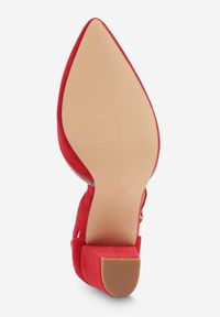 Born2be - Czerwone Czółenka Vices z Wkładką ze Skóry Naturalnej Ozdobione Cyrkoniami Virirra. Okazja: na ślub cywilny, na wesele. Nosek buta: szpiczasty. Zapięcie: sprzączka. Kolor: czerwony. Wzór: aplikacja. Materiał: skóra. Obcas: na obcasie. Styl: elegancki, wizytowy. Wysokość obcasa: średni #5