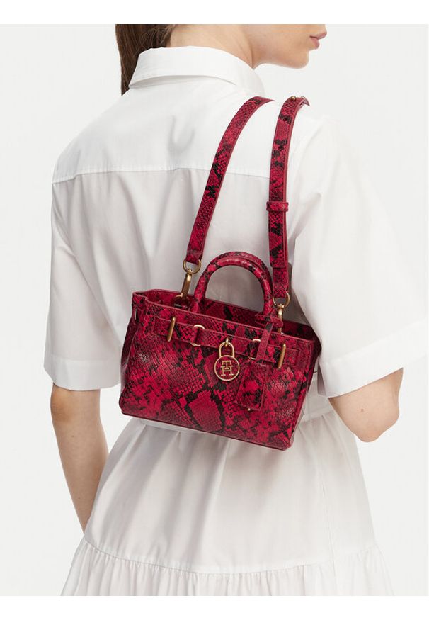 TOMMY HILFIGER - Tommy Hilfiger Torebka American Icon Micro Tote Snake AW0AW18820 Czerwony. Kolor: czerwony. Materiał: skórzane