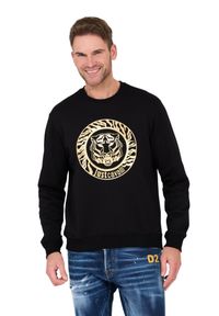 Just Cavalli - JUST CAVALLI Czarna męska bluza T-round Gold, Rozmiar M. Kolor: czarny. Wzór: nadruk #5