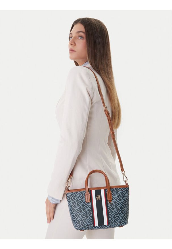 TOMMY HILFIGER - Tommy Hilfiger Torebka Th Monoplay Mini Tote Stripe Le AW0AW18389 Niebieski. Kolor: niebieski. Materiał: skórzane