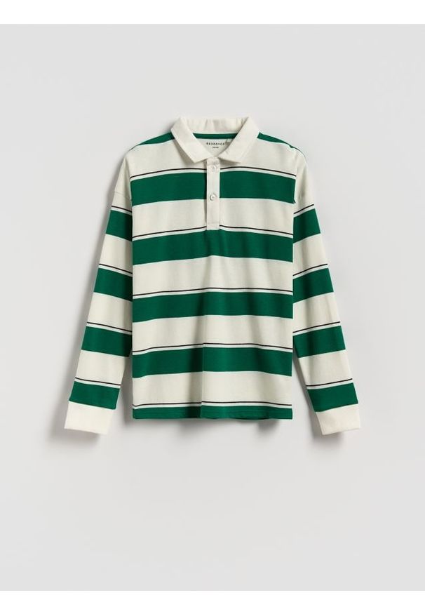Reserved - Bawełniany longsleeve polo - złamana biel. Typ kołnierza: polo. Materiał: bawełna. Długość rękawa: długi rękaw