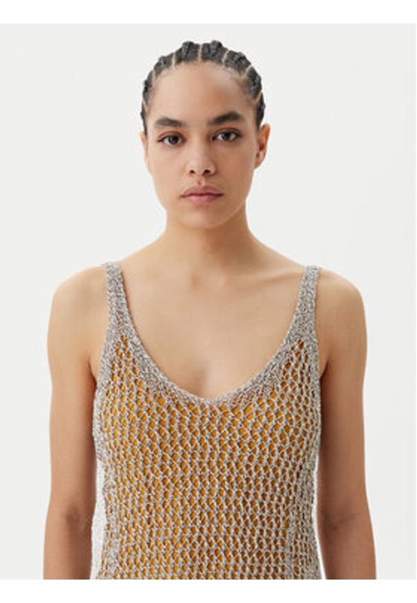 Pinko - PINKO Sukienka dzianinowa Viggiano Abito 104889 A2FB Beżowy Slim Fit. Kolor: beżowy. Materiał: syntetyk