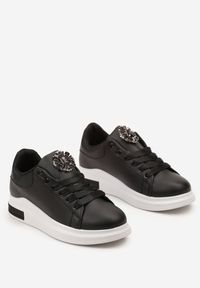 Born2be - Czarne Sneakersy Bokoria. Kolor: czarny. Materiał: materiał, skóra ekologiczna. Szerokość cholewki: normalna. Wzór: aplikacja. Obcas: na platformie #5