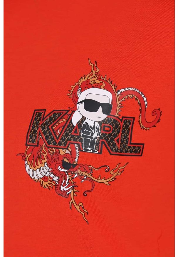 Karl Lagerfeld - KARL LAGERFELD Czerwony damski t-shirt ikonik lny, Rozmiar XS. Kolor: czerwony. Materiał: len