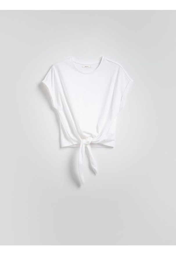 Reserved - T-shirt z wiązaniem - biały. Kolor: biały. Materiał: bawełna