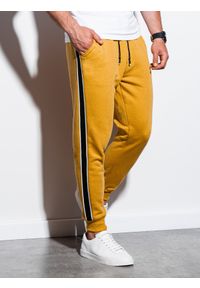 Ombre Clothing - Spodnie męskie dresowe joggery P898 - żółte - XXL. Kolor: żółty. Materiał: dresówka. Wzór: gładki. Styl: elegancki #2