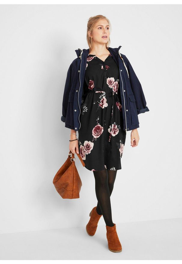 bonprix - Sukienka ciążowa i do karmienia piersią. Kolekcja: moda ciążowa. Kolor: czarny. Materiał: wiskoza. Wzór: kwiaty