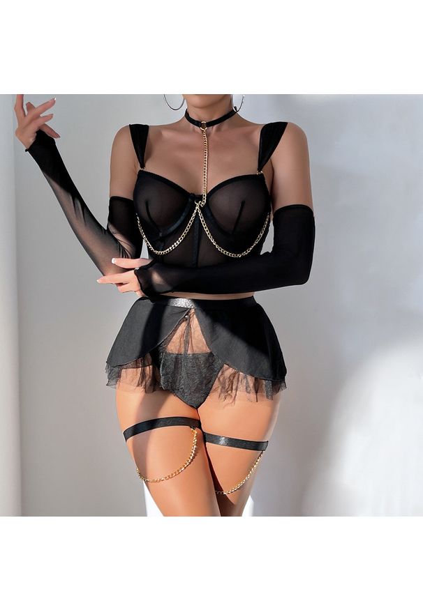 Intica - Komplet bielizny z chokerem i haftem Jeannett. Kolor: czarny. Materiał: materiał. Wzór: haft