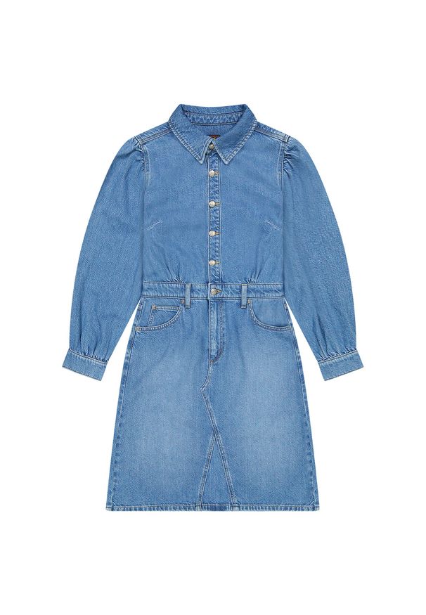 Lee - DAMSKA SUKIENKA JEANSOWA LEE LONG SLEEVE DRESS FINE BLUE 112370996. Materiał: jeans. Długość rękawa: długi rękaw