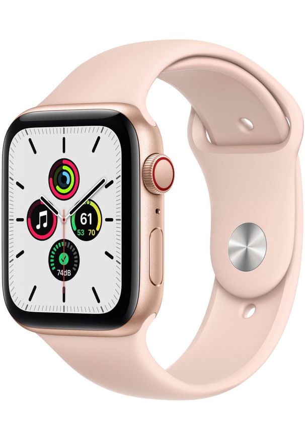 APPLE - Apple smartwach Watch SE Cellular, 44mm Gold Aluminium Case with Pink Sand Sport Band (MYEX2HC/A). Rodzaj zegarka: smartwatch. Kolor: złoty. Styl: sportowy