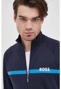 BOSS - Boss bluza bawełniana męska kolor granatowy z nadrukiem. Okazja: na co dzień. Kolor: niebieski. Materiał: bawełna. Długość rękawa: raglanowy rękaw. Wzór: nadruk. Styl: casual #3