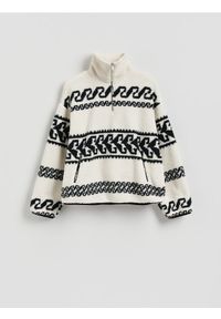 Reserved - Bluza sherpa ze stójką - złamana biel. Typ kołnierza: kołnierzyk stójkowy. Materiał: dzianina #1