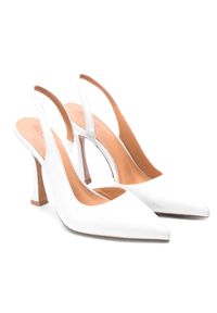 Kazar - Białe czółenka damskie. Zapięcie: pasek. Kolor: biały. Materiał: skóra. Szerokość cholewki: normalna. Wzór: aplikacja. Obcas: na obcasie. Styl: klasyczny. Wysokość obcasa: średni #2