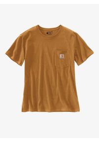 Koszulka bawełniana damska Carhartt Workwear Pocket S/S T-Shirt. Kolor: brązowy. Materiał: bawełna