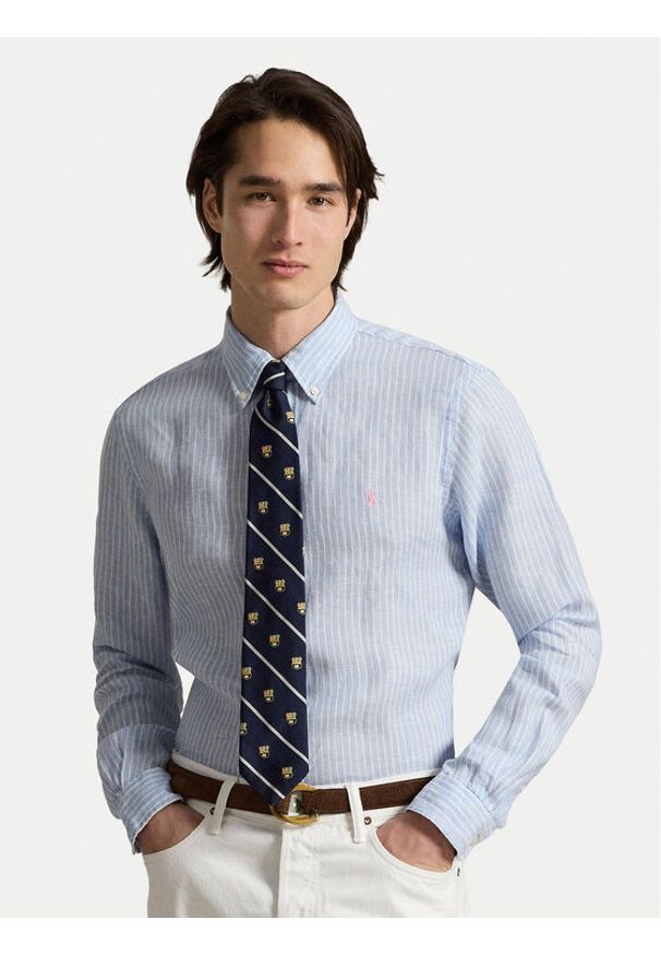 Polo Ralph Lauren Koszula 710B15594005 Niebieski jasny Custom Fit. Typ kołnierza: polo. Kolor: niebieski. Materiał: len