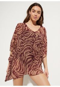 bonprix - Sukienka tunikowa plażowa z szyfonu. Okazja: na plażę. Kolor: czerwony. Materiał: szyfon