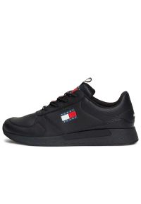 Buty Tommy Jeans Flexi Runner EM0EM01409-BDS - czarne. Zapięcie: sznurówki. Kolor: czarny. Materiał: skóra. Szerokość cholewki: normalna. Wzór: aplikacja. Obcas: na platformie #1