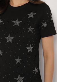Born2be - Czarny Bawełniany T-shirt z Cyrkoniowymi Aplikacjami w Gwiazdki Tenivella. Okazja: na co dzień, na spotkanie biznesowe, do pracy. Kolor: czarny. Materiał: bawełna. Wzór: aplikacja. Styl: biznesowy, elegancki, casual #6