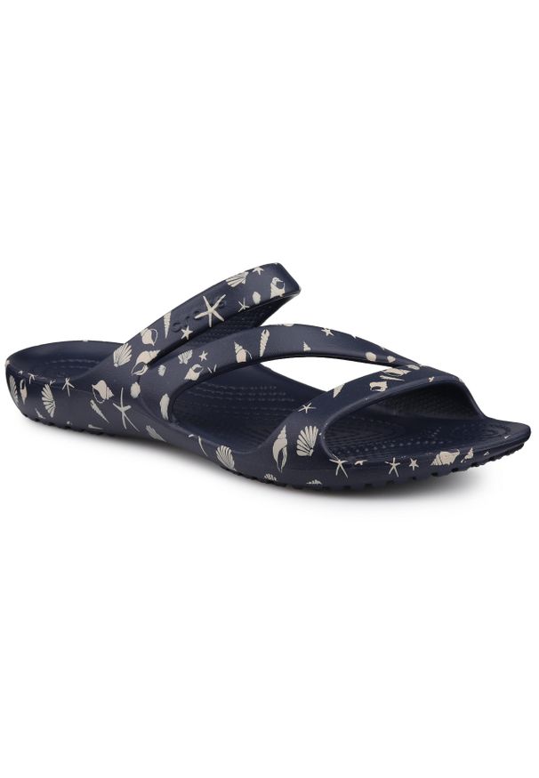 Klapki damskie sportowe Crocs KADEE II SHELLS PRINT. Kolor: beżowy, niebieski, wielokolorowy. Wzór: nadruk. Styl: sportowy