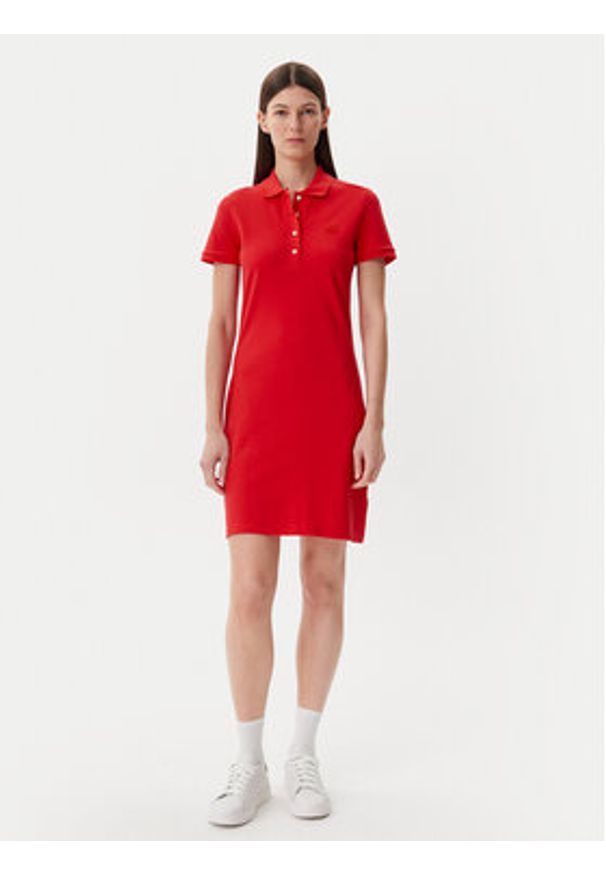 Lacoste Sukienka codzienna EF5473 Czerwony Slim Fit. Okazja: na co dzień. Kolor: czerwony. Materiał: bawełna. Typ sukienki: proste. Styl: casual