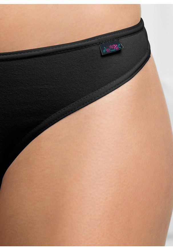 bonprix - Stringi z bawełny organicznej, 6 par. Kolor: czarny. Materiał: bawełna. Wzór: aplikacja, kolorowy, kwiaty
