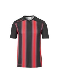 UHLSPORT - Vintage koszulka dziecięca Uhlsport Stripe 2.0. Typ kołnierza: dekolt w kształcie V. Kolor: czarny, czerwony, wielokolorowy. Materiał: poliester. Sport: fitness, piłka nożna