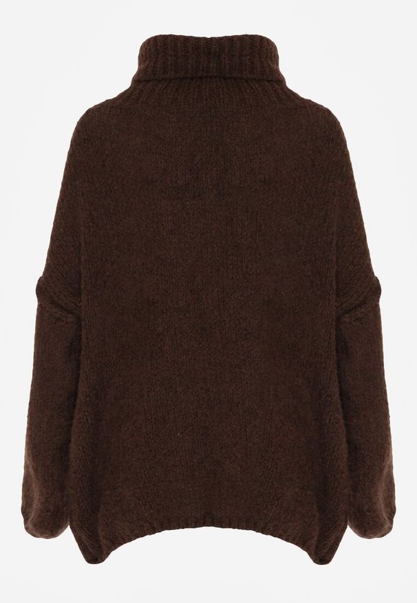 Born2be - Brązowy Gładki Golf Oversize z Domieszką Wełny i Wiskozy Nerafera. Okazja: na co dzień. Typ kołnierza: golf. Kolor: brązowy. Materiał: wełna, wiskoza. Wzór: gładki. Styl: klasyczny, casual