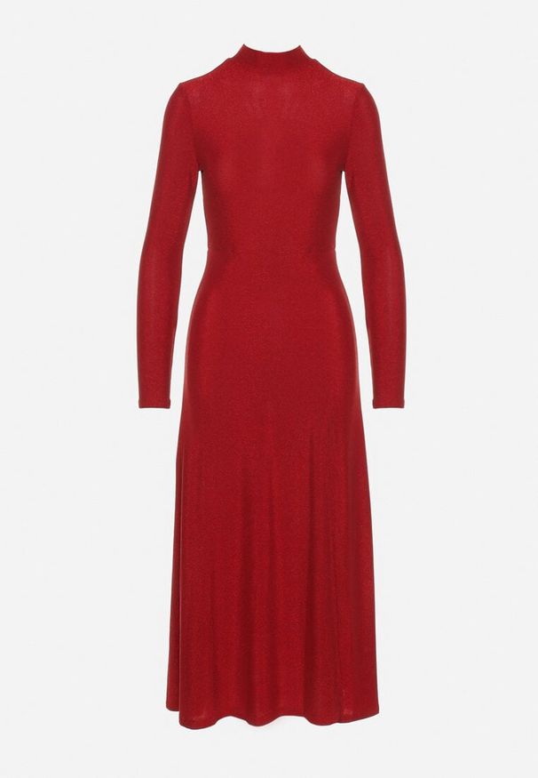 Born2be - Bordowa Sukienka z Wiskozą Ozdobiona Brokatem w Eleganckim Stylu Werirra. Okazja: na imprezę. Kolor: czerwony. Materiał: wiskoza. Wzór: aplikacja. Styl: elegancki