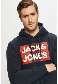 Jack & Jones - Bluza bawełniana. Okazja: na co dzień. Typ kołnierza: kaptur. Kolor: niebieski. Materiał: bawełna. Wzór: nadruk. Styl: casual #1