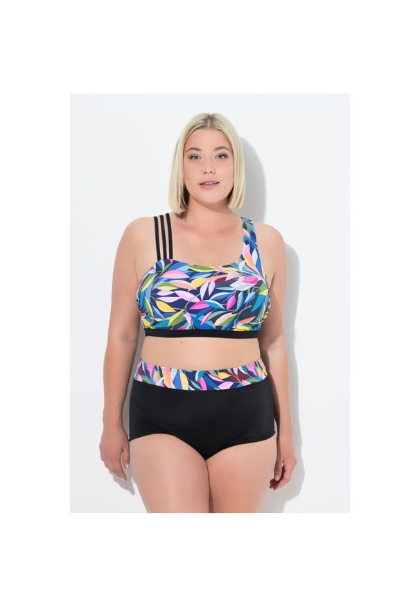 ULLA POPKEN - Damskie Bikini liście miękkie miseczki potrójne ramiączko z recyklingu. Kolekcja: plus size. Kolor: czarny. Materiał: elastan, poliamid, materiał